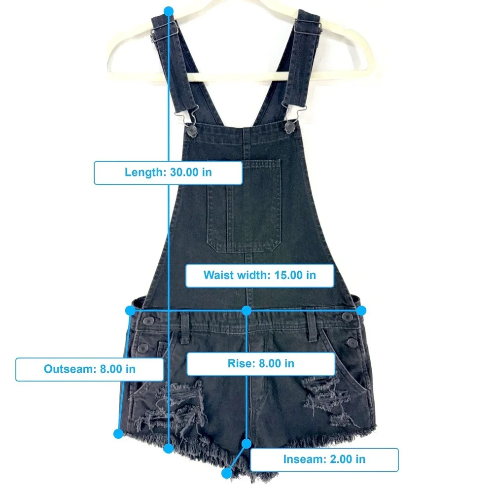 American Eagle Black Denim Bibs Short Overalls XS Distressed Grunge Fall Harvst